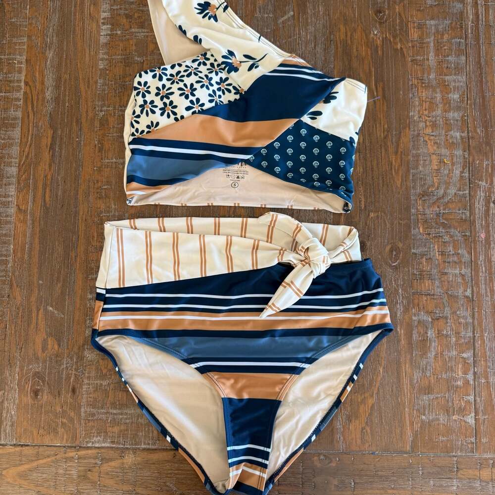 Nani Swimwear Santiago Patchwork Selena One Shoulder Bikini Set
